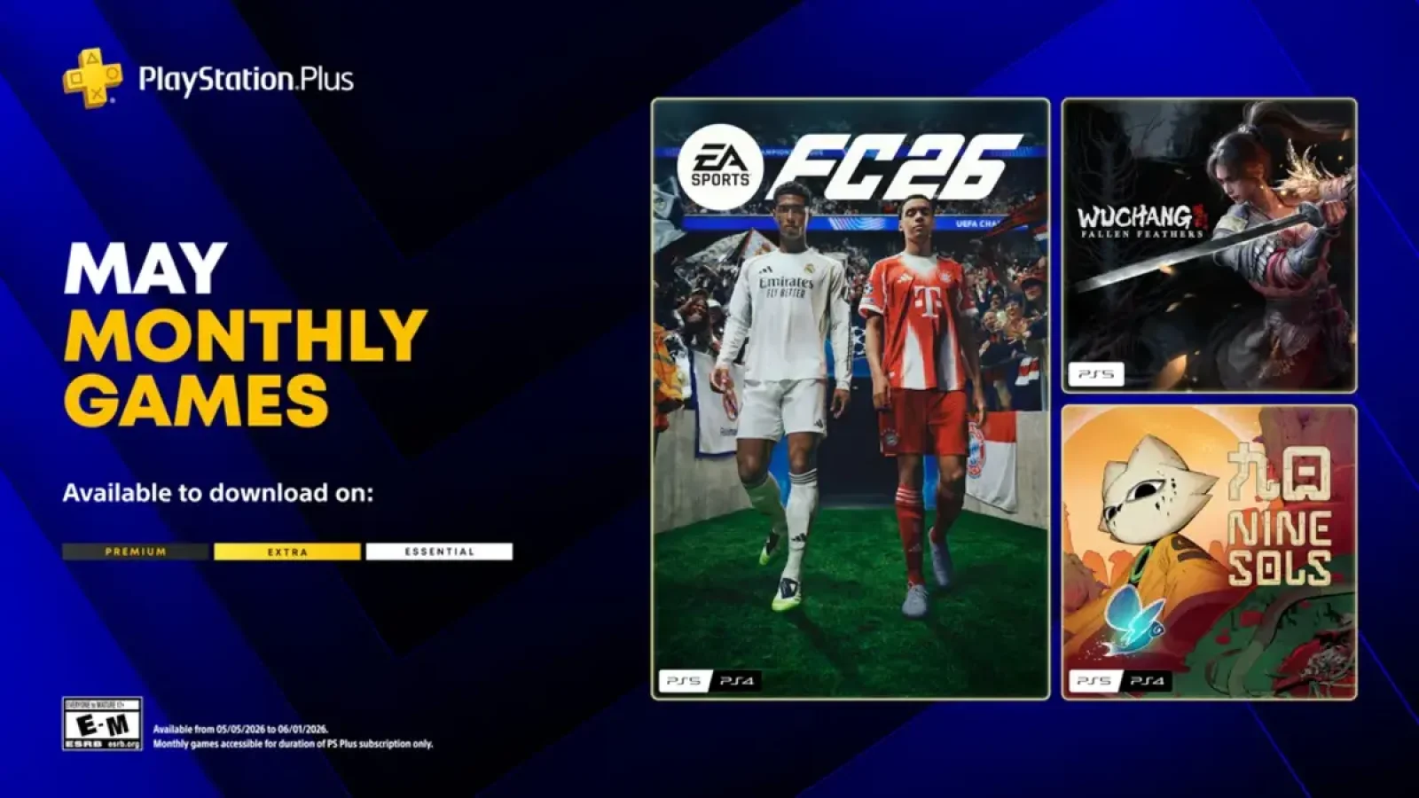 Playstation Plus monthly games for May: EA Sports FC 26, Wuchang: Fallen Feathers, Nine Sols