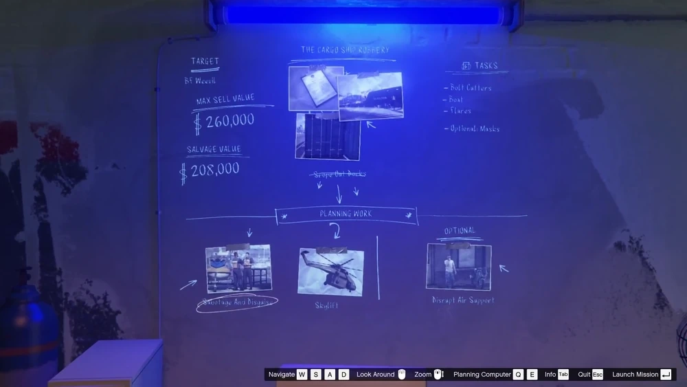 Cargo ship robbery planning screen